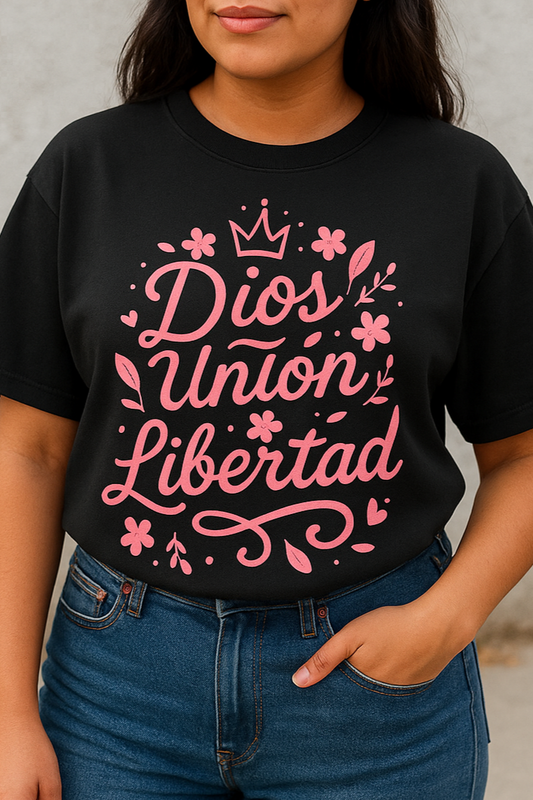 “Dios, Unión, Libertad” Floral Graphic Oversized Tee